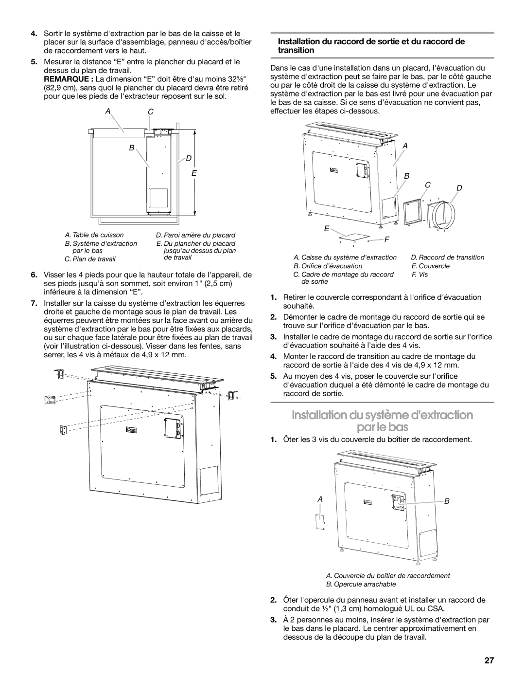 Jenn-Air LIB0057678, W10526413C installation instructions Installation du système dextraction Par le bas 