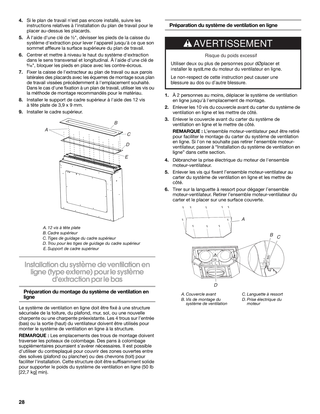 Jenn-Air W10526413C, LIB0057678 installation instructions Préparation du montage du système de ventilation en ligne 