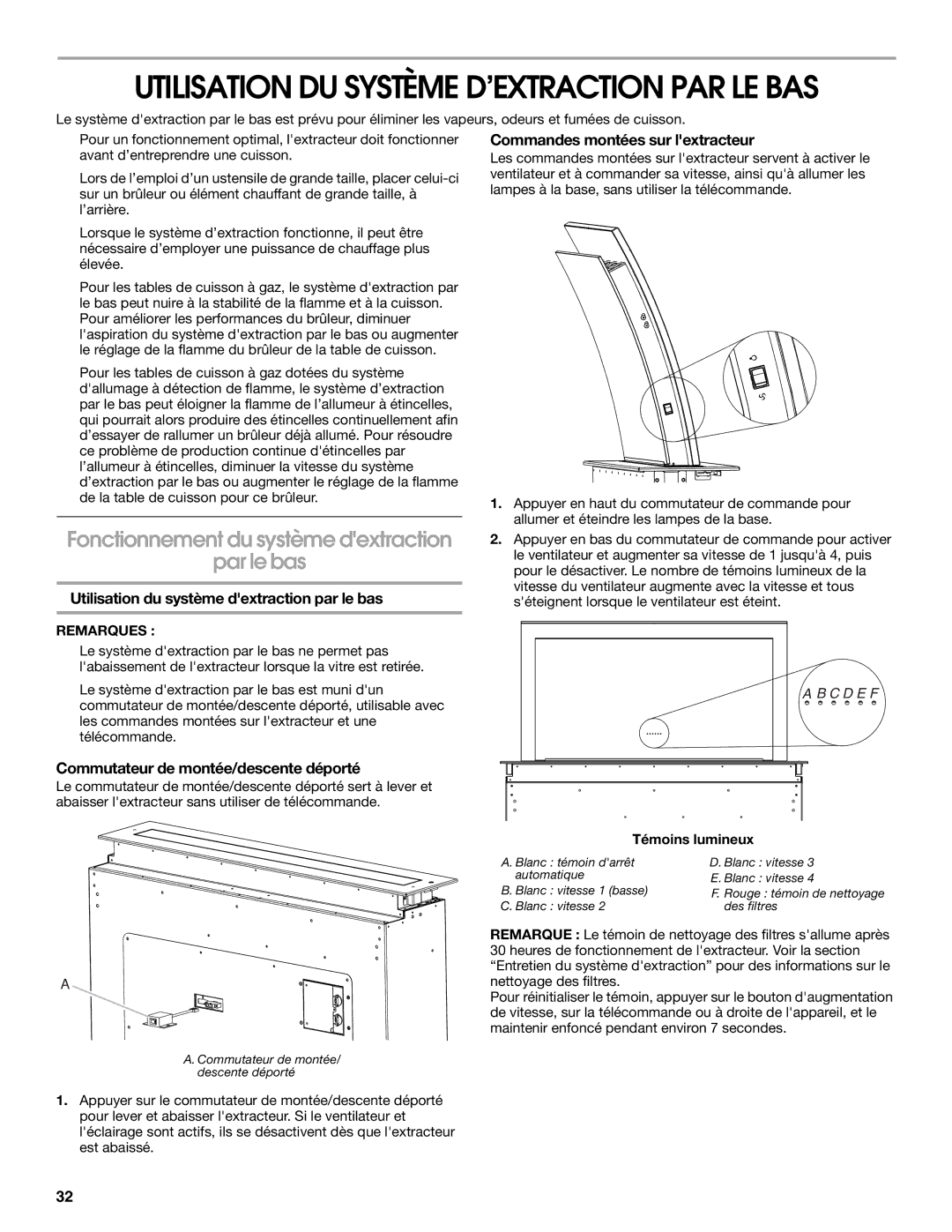 Jenn-Air W10526413C Fonctionnement du système dextraction Par le bas, Utilisation du système dextraction par le bas 