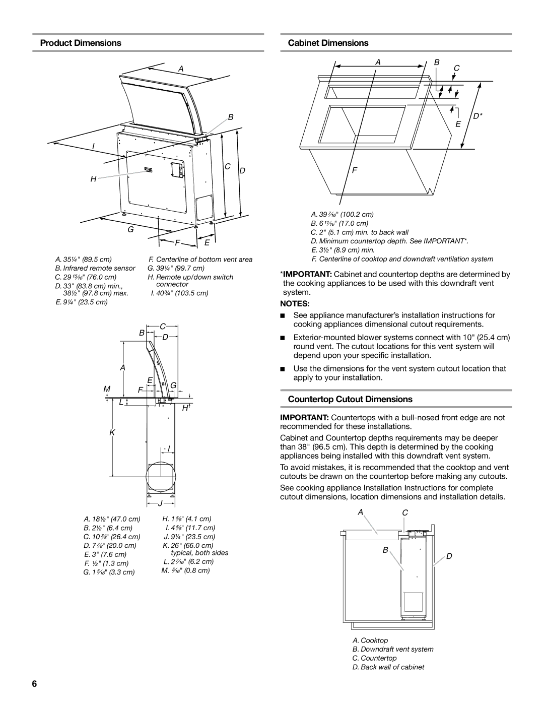 Jenn-Air W10526413C, LIB0057678 Product Dimensions Cabinet Dimensions, Countertop Cutout Dimensions 