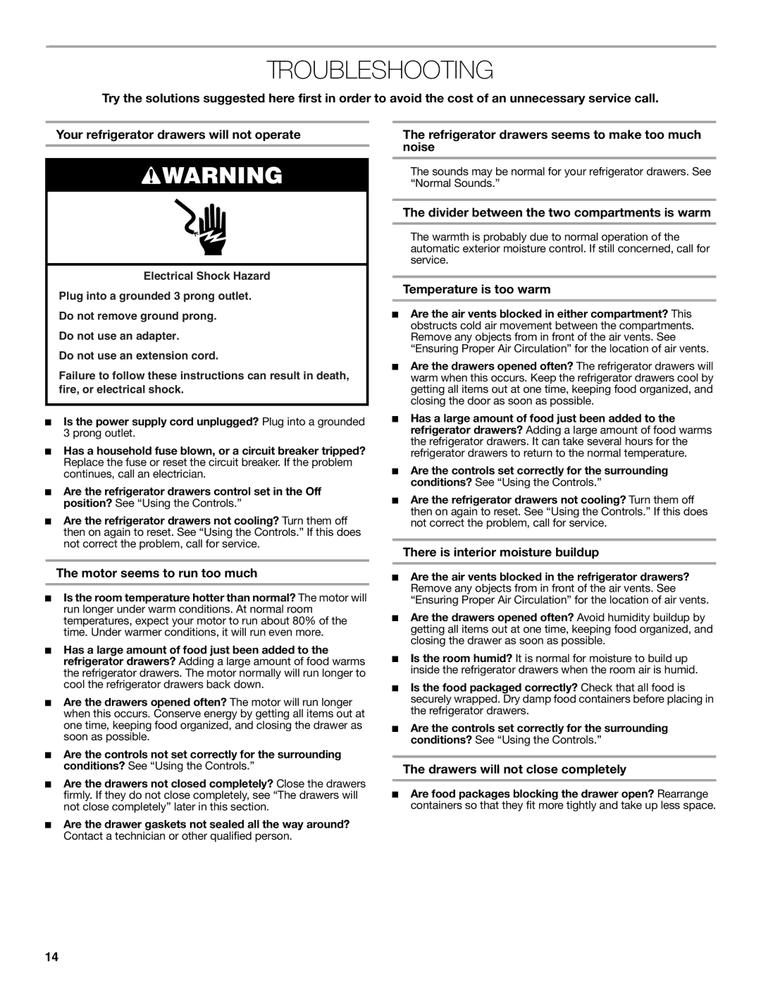 Jenn-Air W10549548A manual Troubleshooting 