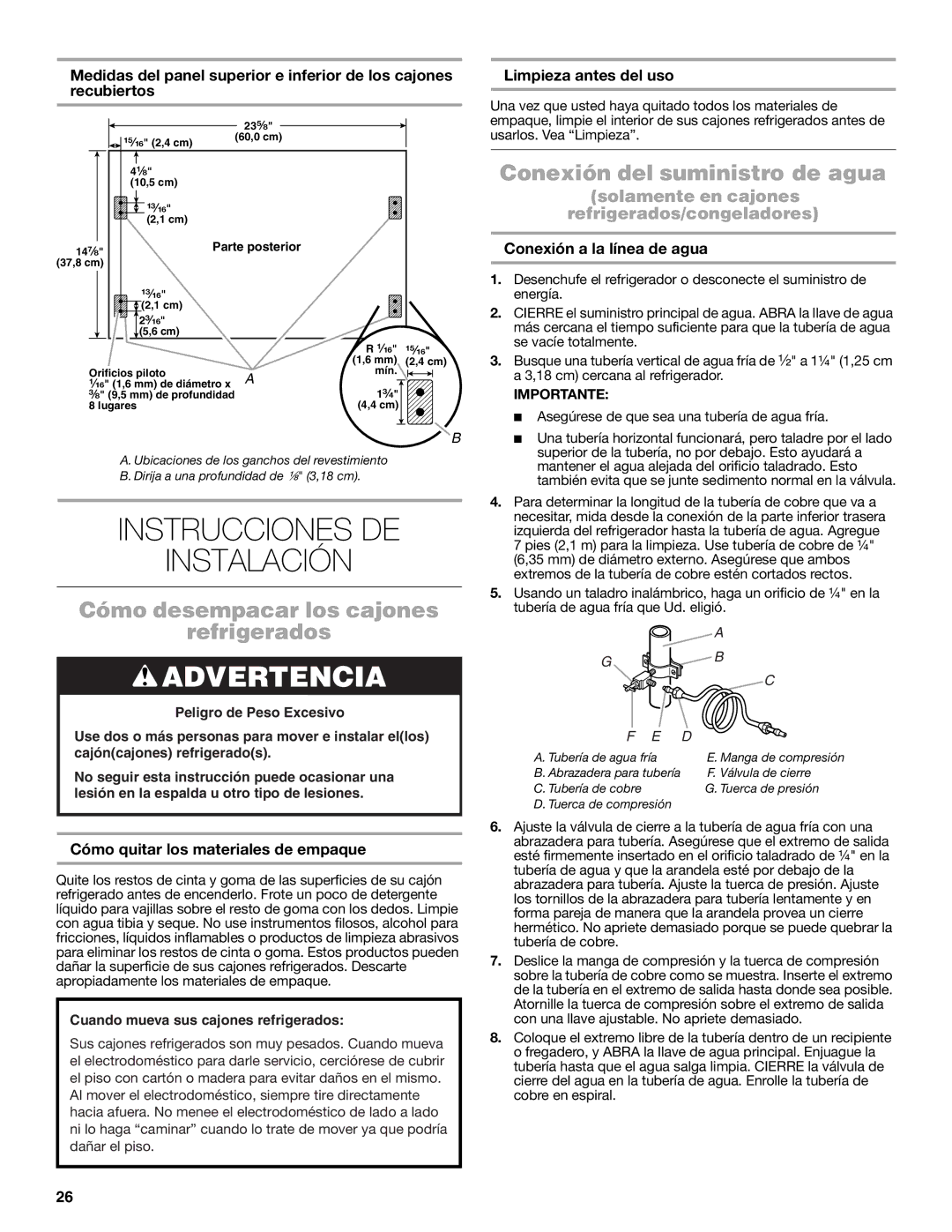 Jenn-Air W10549548A manual Instrucciones DE Instalación, Cómo desempacar los cajones Refrigerados 