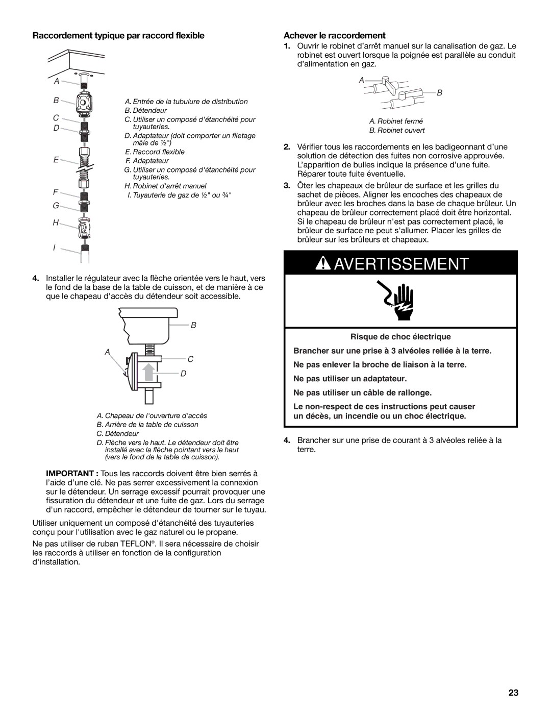 Jenn-Air W10574732A installation instructions Raccordement typique par raccord flexible, Achever le raccordement 