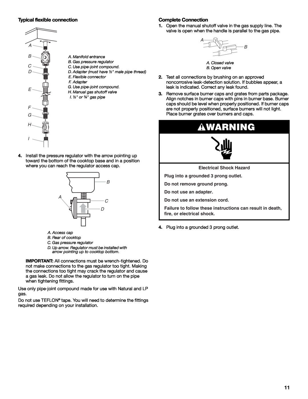 Jenn-Air W10574732A installation instructions Typical flexible connection, Complete Connection, B A C D 