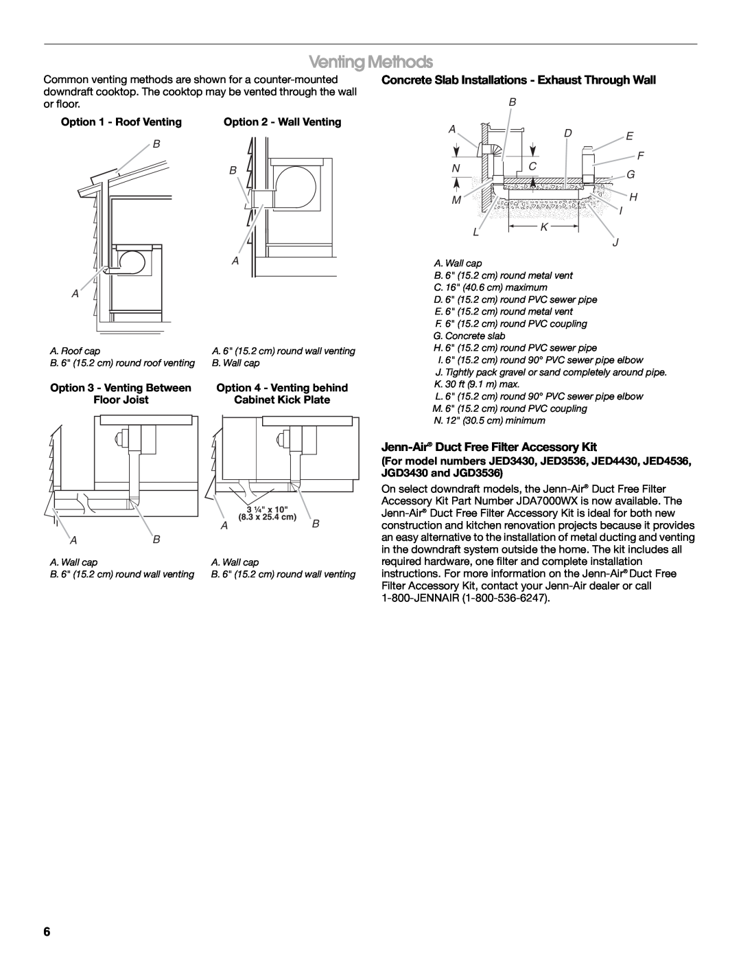 Jenn-Air W10574732A Venting Methods, Jenn-Air Duct Free Filter Accessory Kit, Option 1 - Roof Venting, B Ad Nc M 