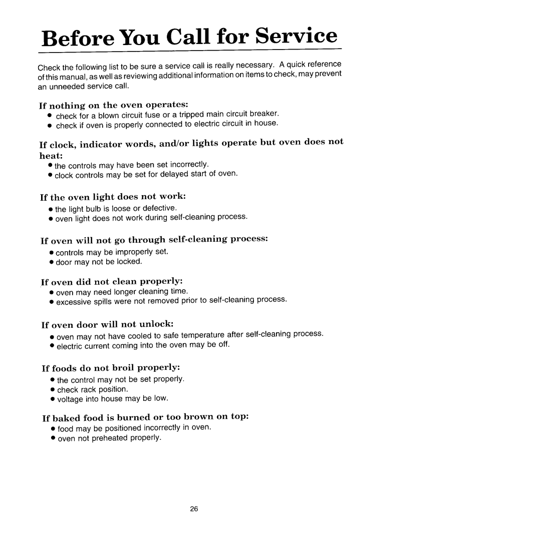 Jenn-Air W131 manual Before You Call for Service, If nothing on the oven operates 