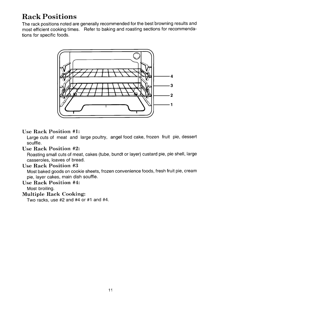 Jenn-Air W131 manual Rack Positions, Multiple Rack Cooking 