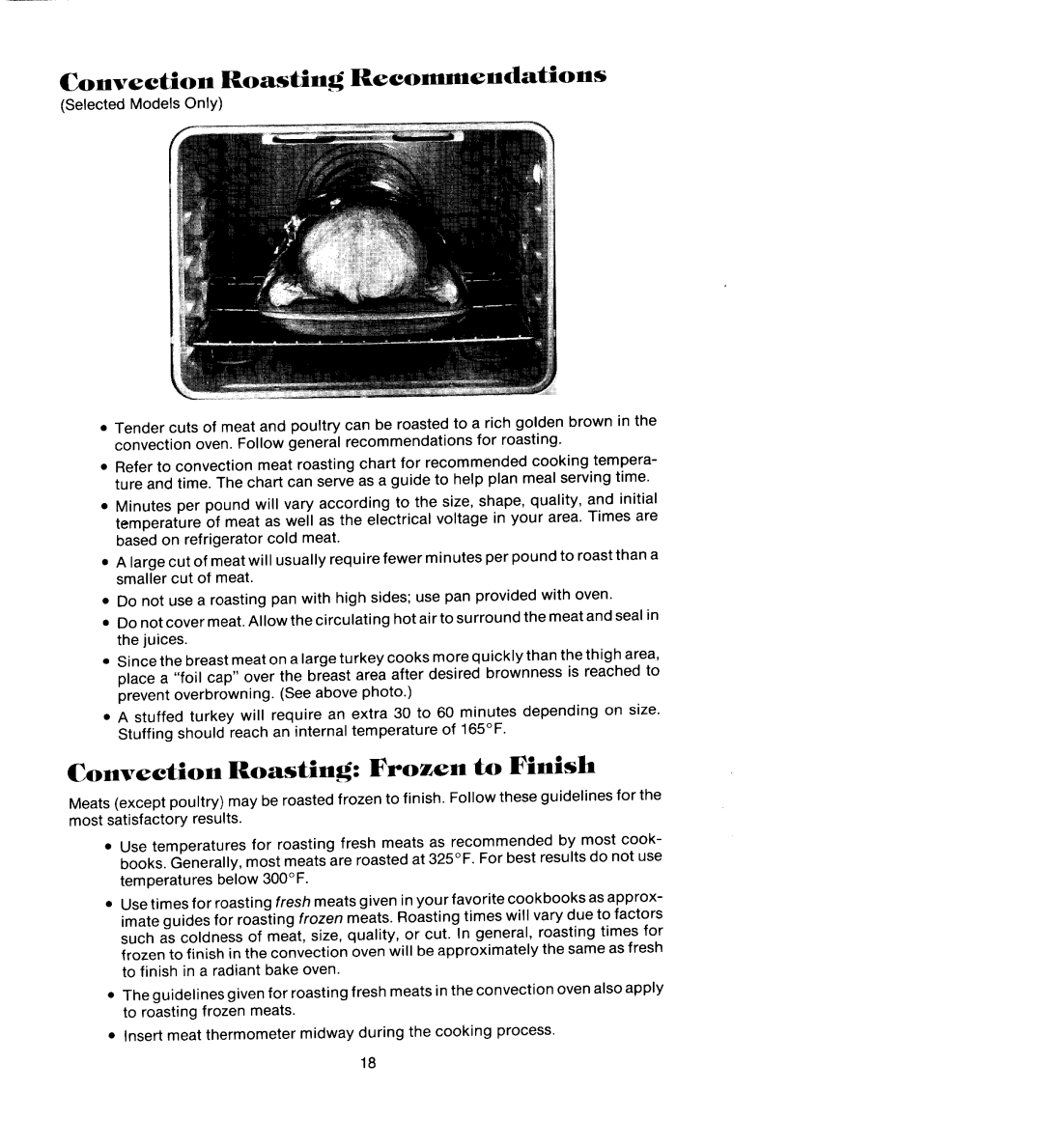 Jenn-Air WM227, W206, WM236, W106, W136 manual Convection Roasting Recommendations 