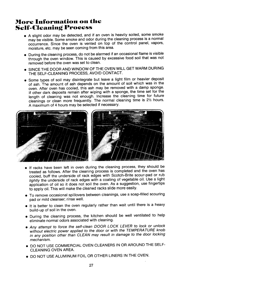 Jenn-Air WM236, W206, WM227, W106, W136 manual More Information on Self-Cleaning Process, SELF-CLEANINGPROCESS, Avoid Contact 