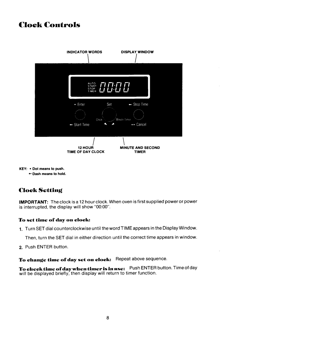 Jenn-Air WM227, W206, WM236, W106, W136 manual Clock Controls, To set time of day on clock 