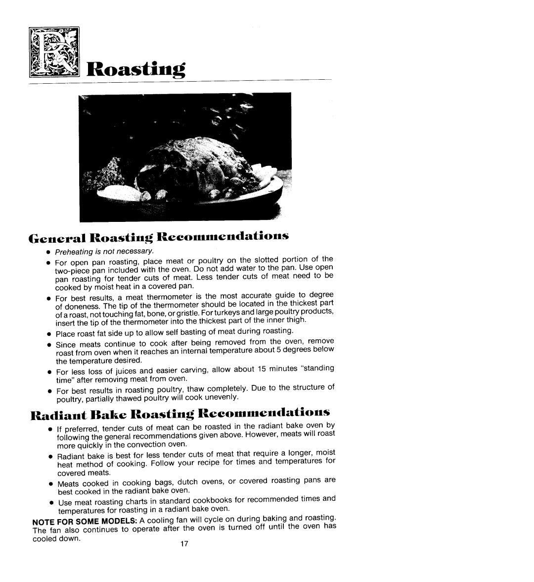 Jenn-Air WM236, W206, WM227, W106, W136 manual General Roasting Recommendations, Radiant Bake Roasting Recommendations 