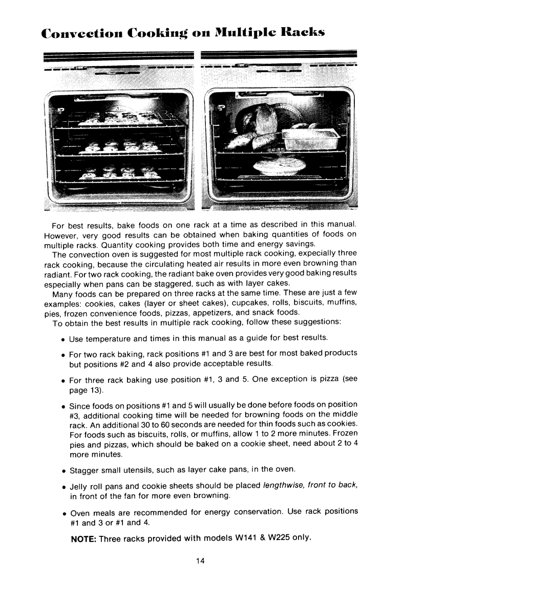 Jenn-Air W225, W122 manual Convection Cooking on Multiple Racks 