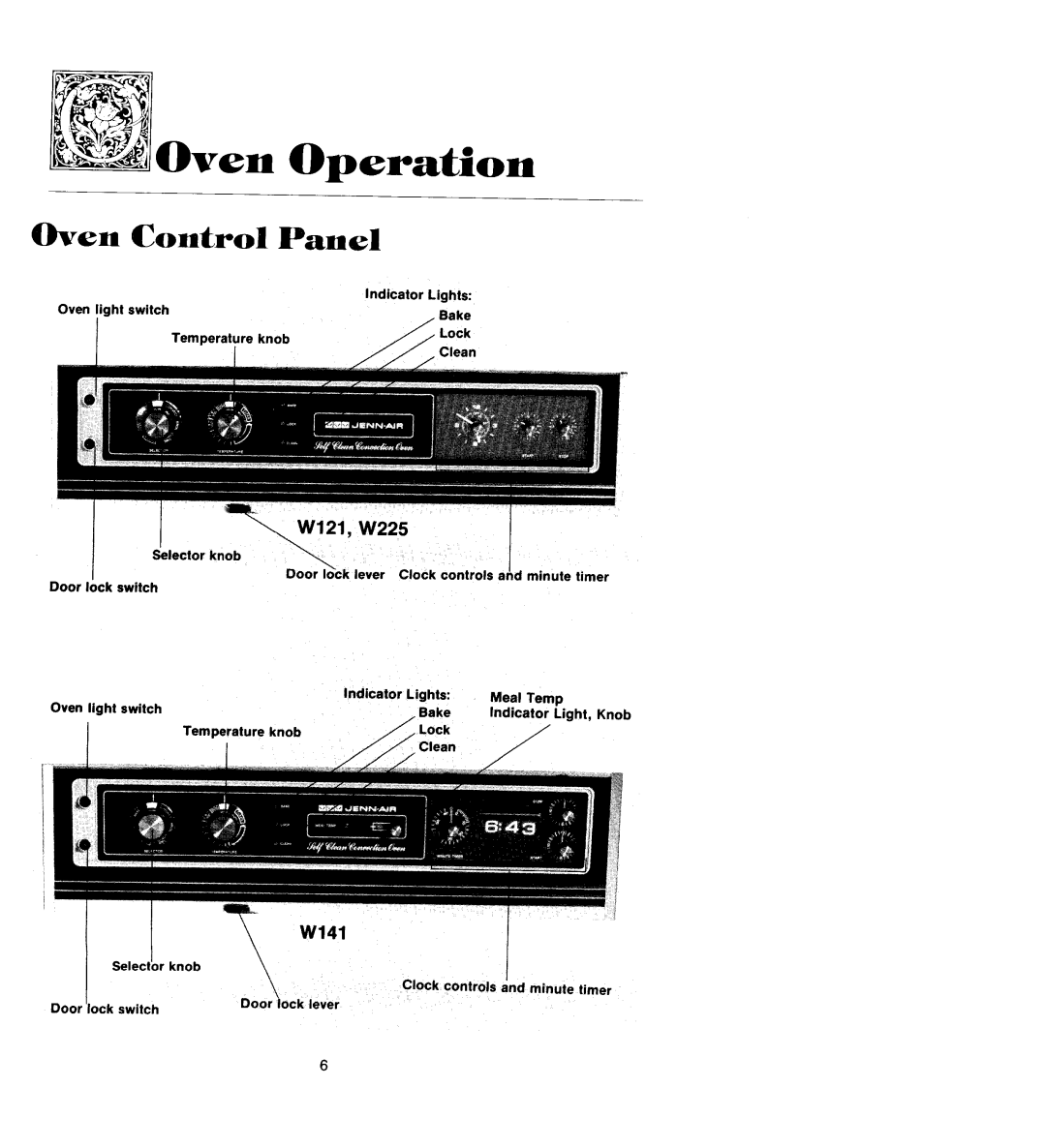 Jenn-Air W225, W122 manual Oven Operation, Oven Control Panel 