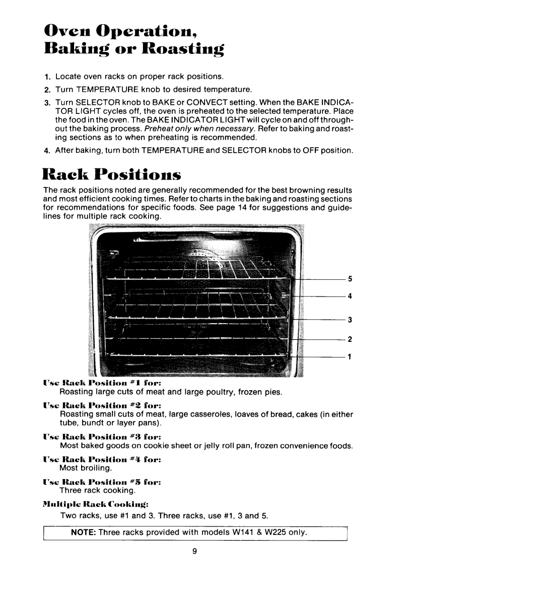 Jenn-Air W122, W225 manual Oven Operation Baking or Roasting 