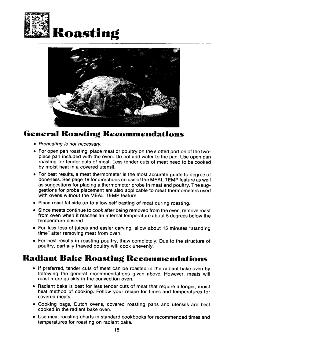 Jenn-Air W122, W225 manual General Roasting Recommendations, Radiant Bake Roasting Recommendations 
