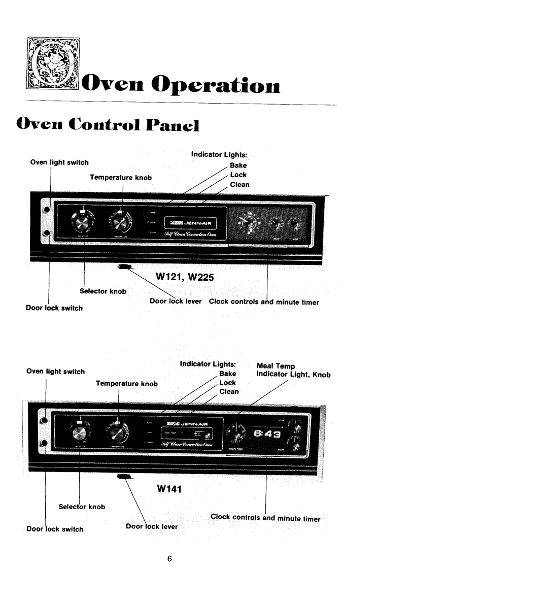 Jenn-Air W225, W122 manual Oven, Operation, Control, Panel 