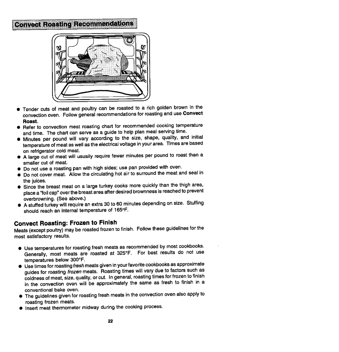 Jenn-Air WM27160, W27200, W27100, WW27110, WW27210, WM27260 manual Convect Roasting Frozen to Finish 