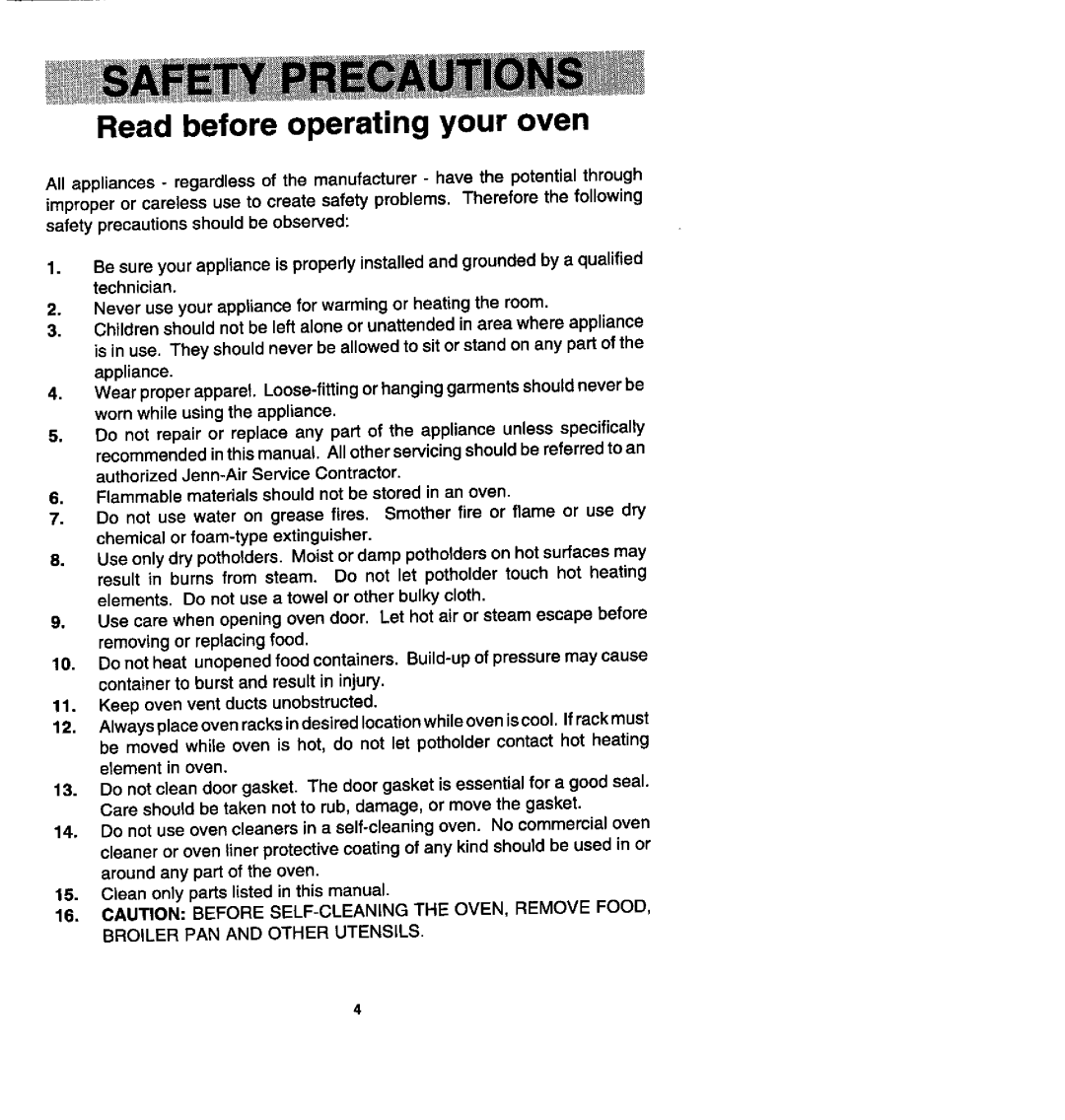 Jenn-Air WM27160, W27200, W27100, WW27110, WW27210, WM27260 manual Read before operating your oven 