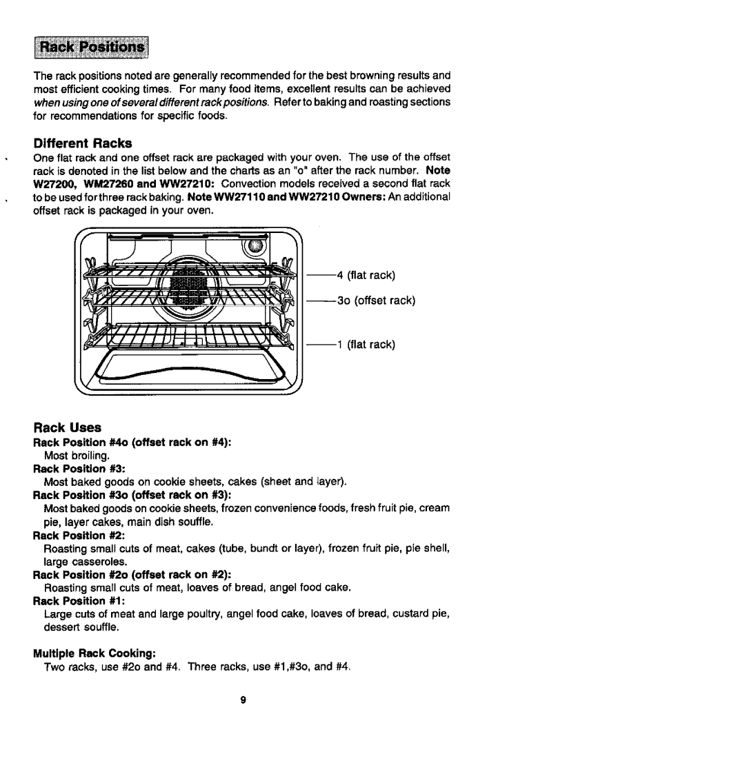 Jenn-Air WW27210, W27200, W27100, WW27110, WM27160, WM27260 manual Flat rack 