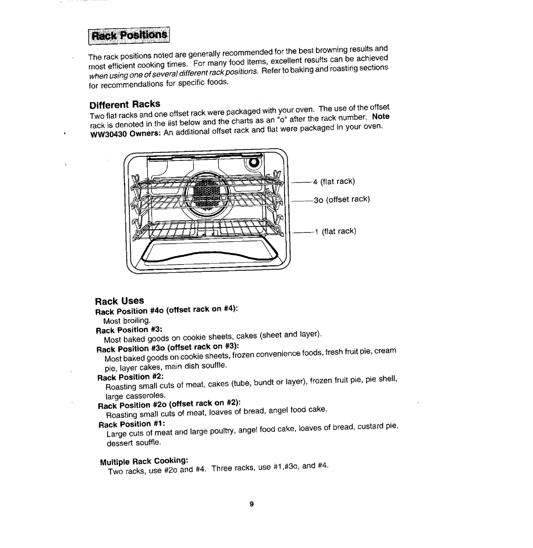 Jenn-Air W27400S manual Different Racks, Rack Uses Rack Position#40 offset rack on #4, Rack Position #3, Rack Position #2 