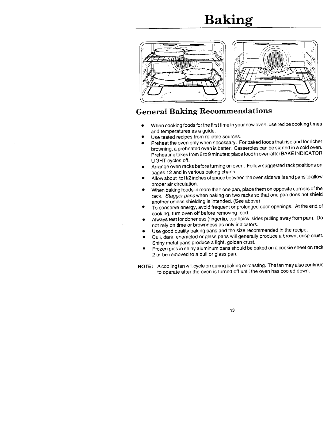 Jenn-Air WM2720, W2450B, W2720, WW2750, WM2750, W2410 manual General Baking Recommendations 