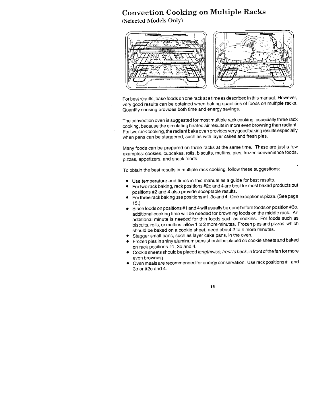 Jenn-Air W2450B, W2720, WW2750, WM2720, WM2750, W2410 manual Convection Cooking on Multiple Racks 