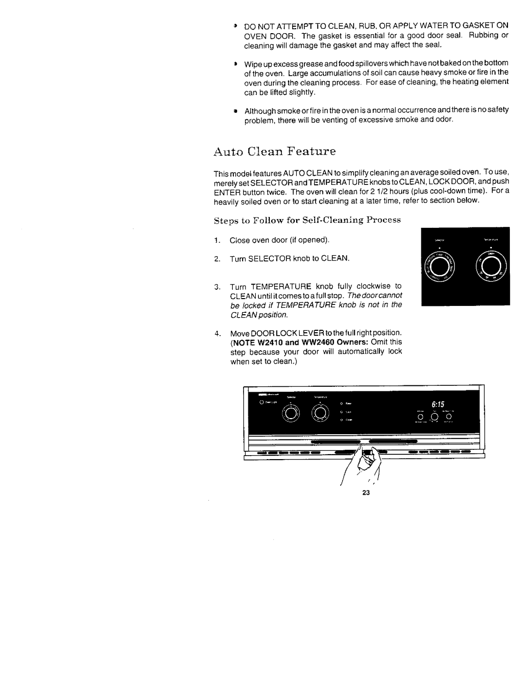 Jenn-Air W2410, W2450B, W2720, WW2750, WM2720, WM2750 manual Auto Clean Feature 