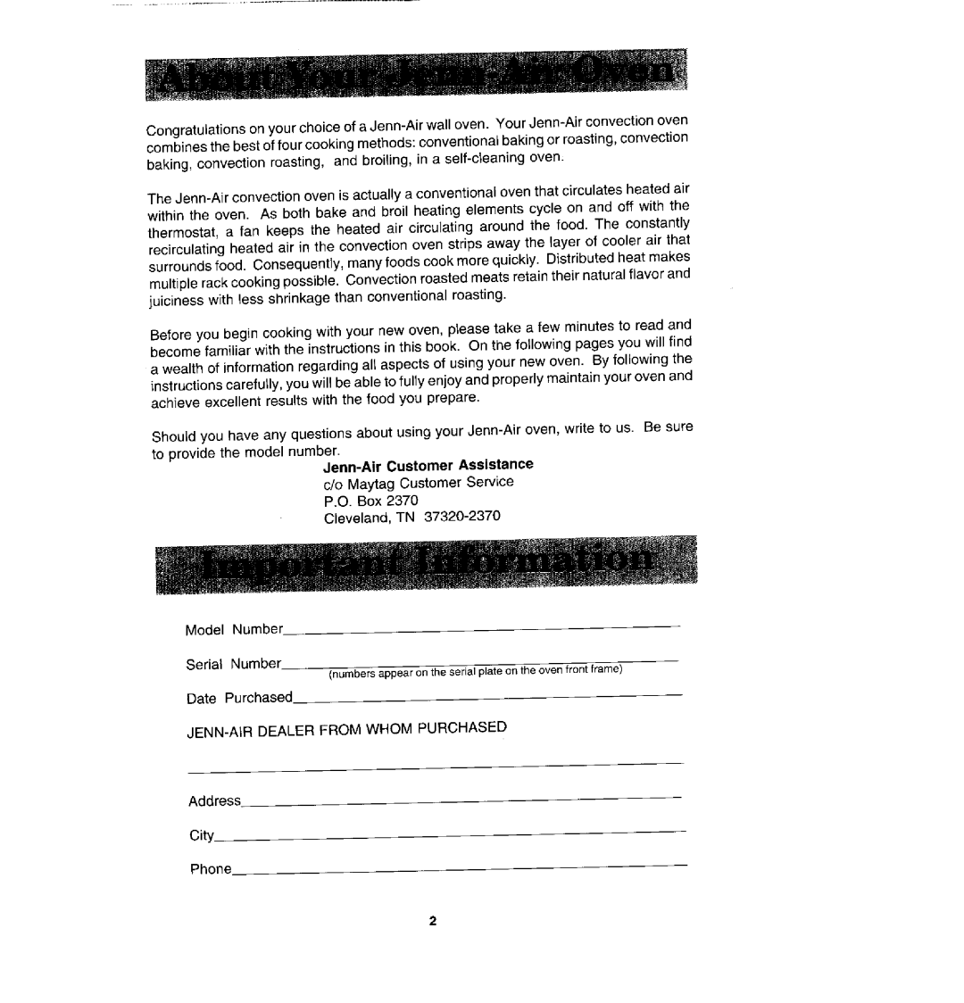 Jenn-Air WW30430S, WM30460, W30400S manual Jean-Air Customer Assistance, JENN-AIR Dealer from Whom Purchased 