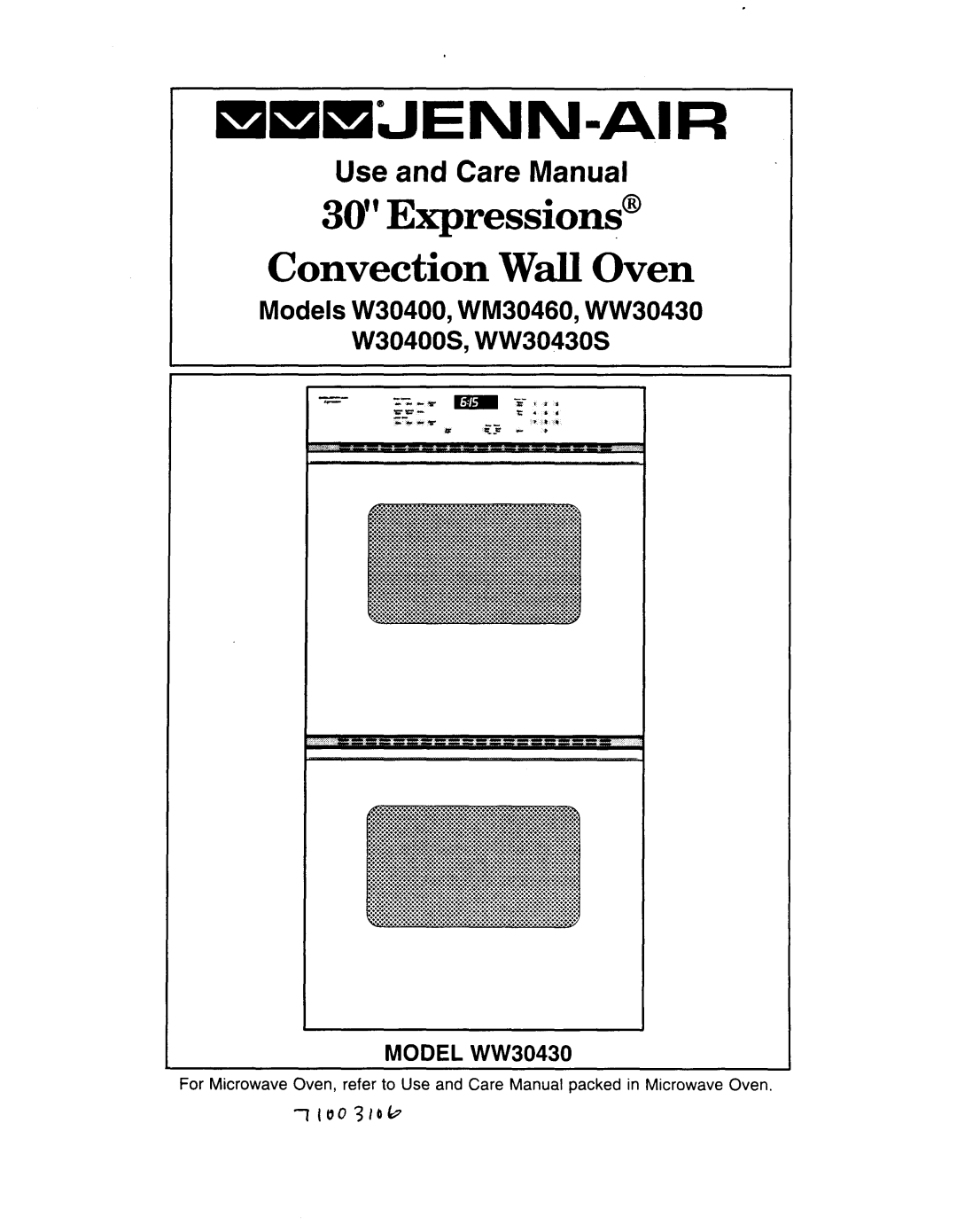 Jenn-Air manual Models W30400, WM30460, WW30430 w304oos, ww3043os, 00 3/b 