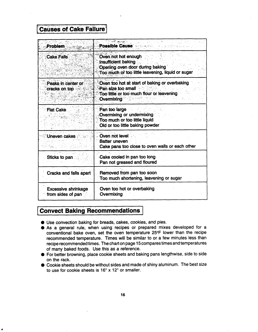 Jenn-Air W30400 manual Convect Baking ‘Recommendations 