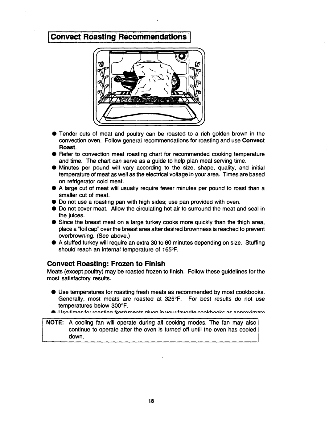 Jenn-Air W30400 manual 1Convect F?da~tina~‘Rec~timendations, Convect Roasting Frozen to Finish, Temperatures below 300F 