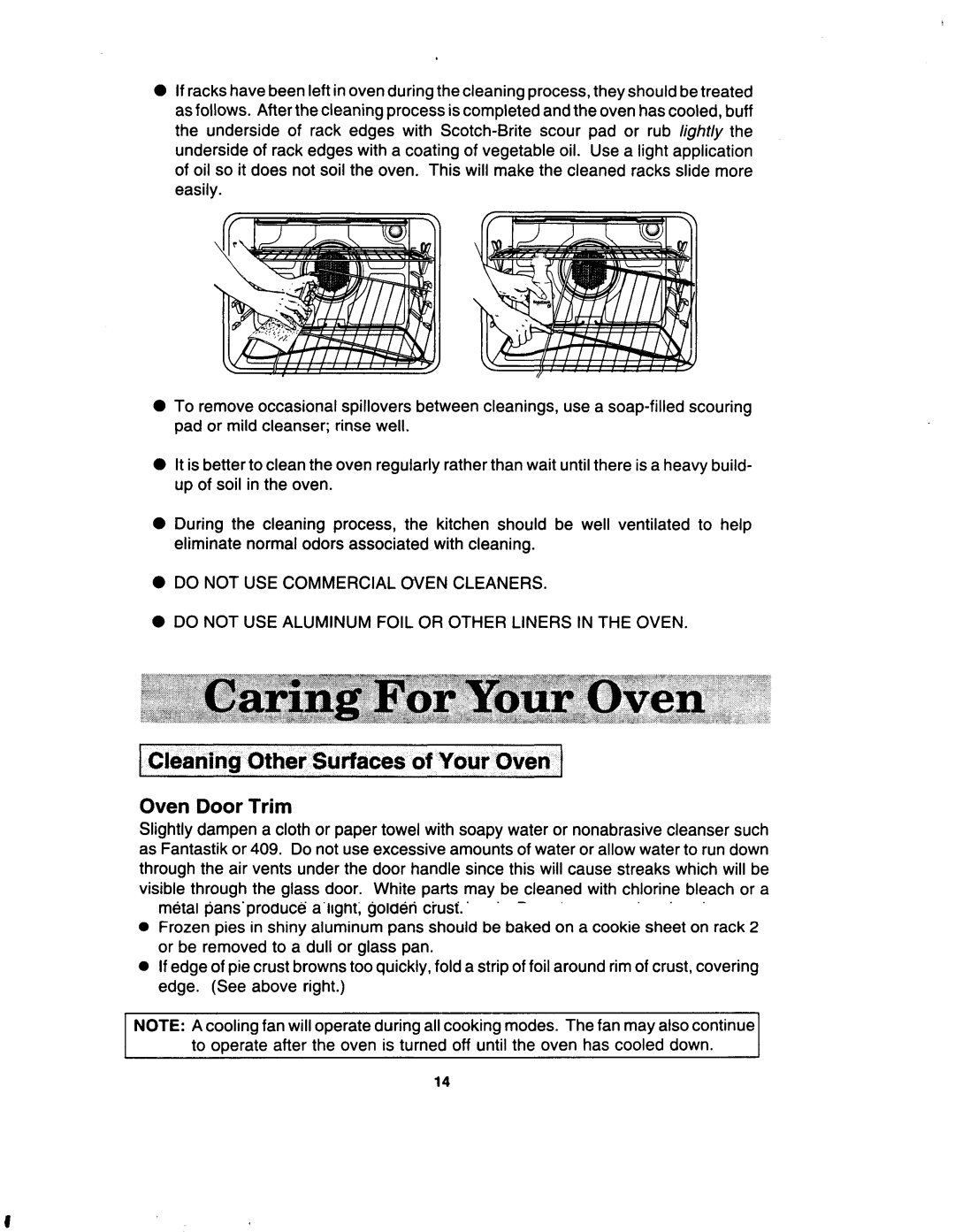 Jenn-Air W30400 manual Cleaning Other Surfaces of Your Oven, Oven Door Trim, Glass Window or Glass Oven Door Front 