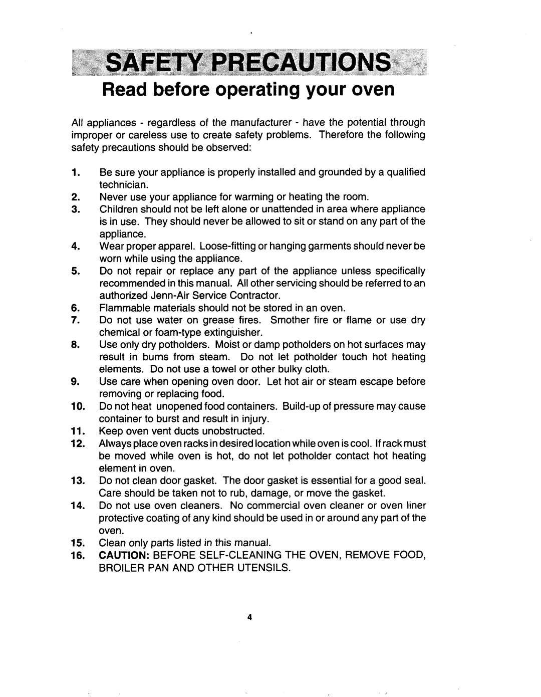 Jenn-Air W30400 manual Read before operating your oven 