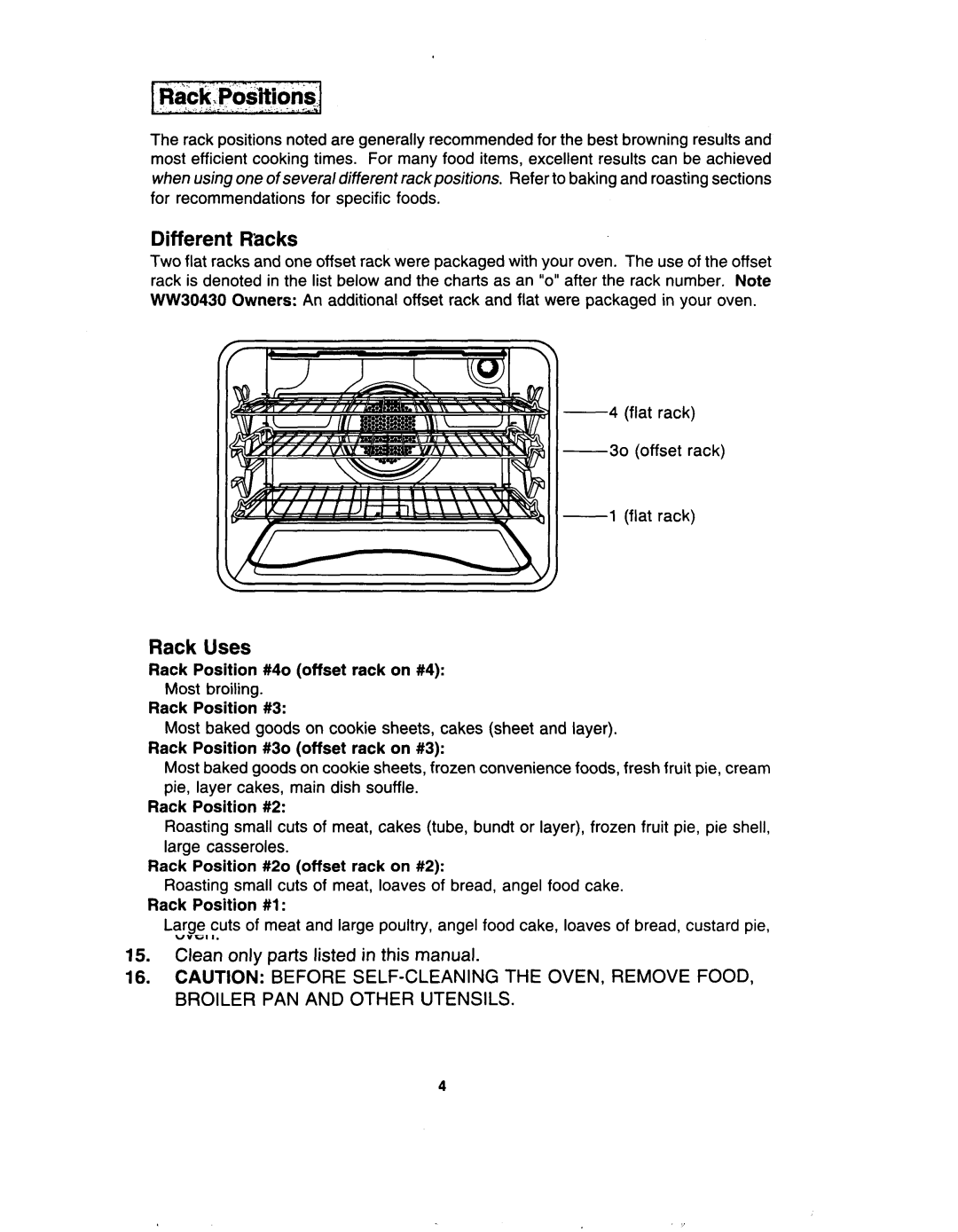 Jenn-Air W30400 manual Different Racks, Rack Uses 