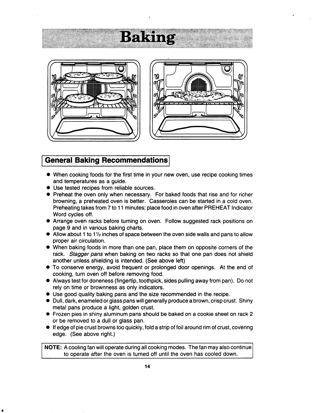 Jenn-Air W30400 manual General Baking Recommendations 