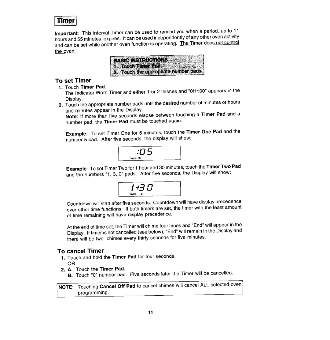 Jenn-Air W30400P, WM27430P manual To cancel Timer, Programming 