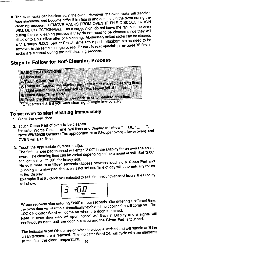 Jenn-Air W30400P, WM27430P manual Steps to Follow for Self-Cleaning Process, To set oven to start cleaning immediately 