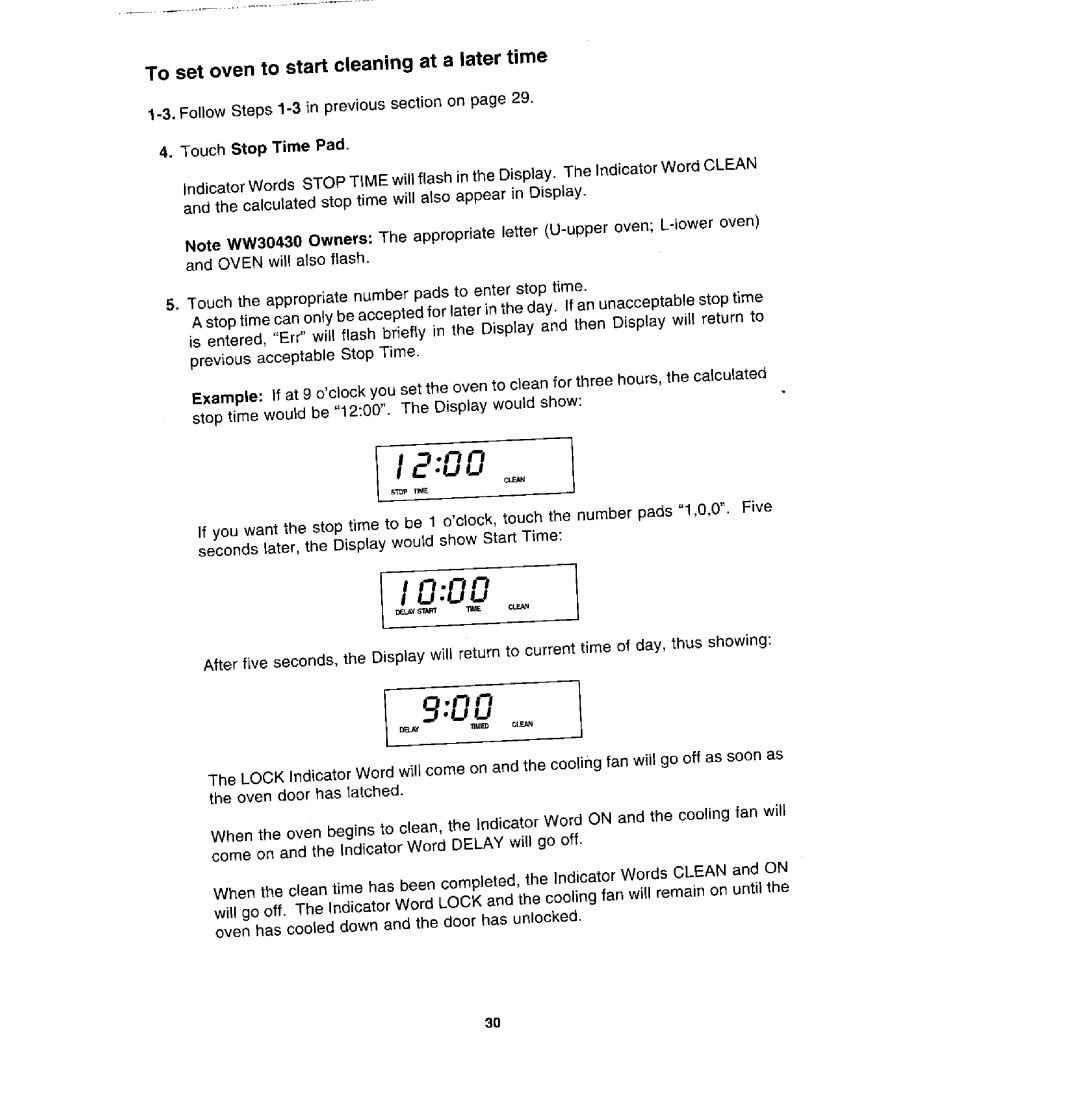 Jenn-Air WM27430P, W30400P manual 1200, To set oven to start cleaning at a later time 