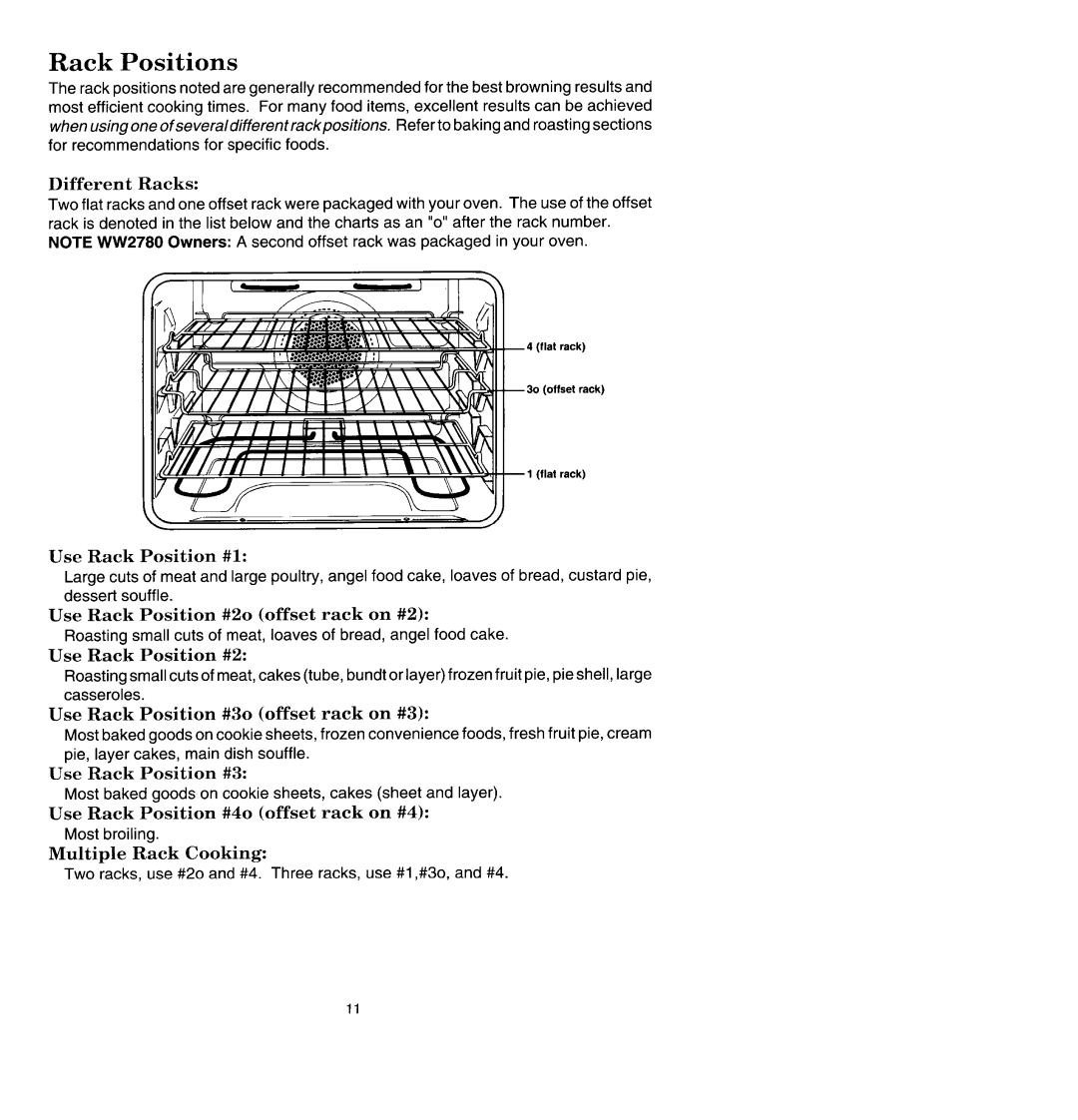 Jenn-Air W2780 manual Different Racks, Use Rack Position #1, Use Rack Position #2o offset rack on #2, Use Rack Position #3 