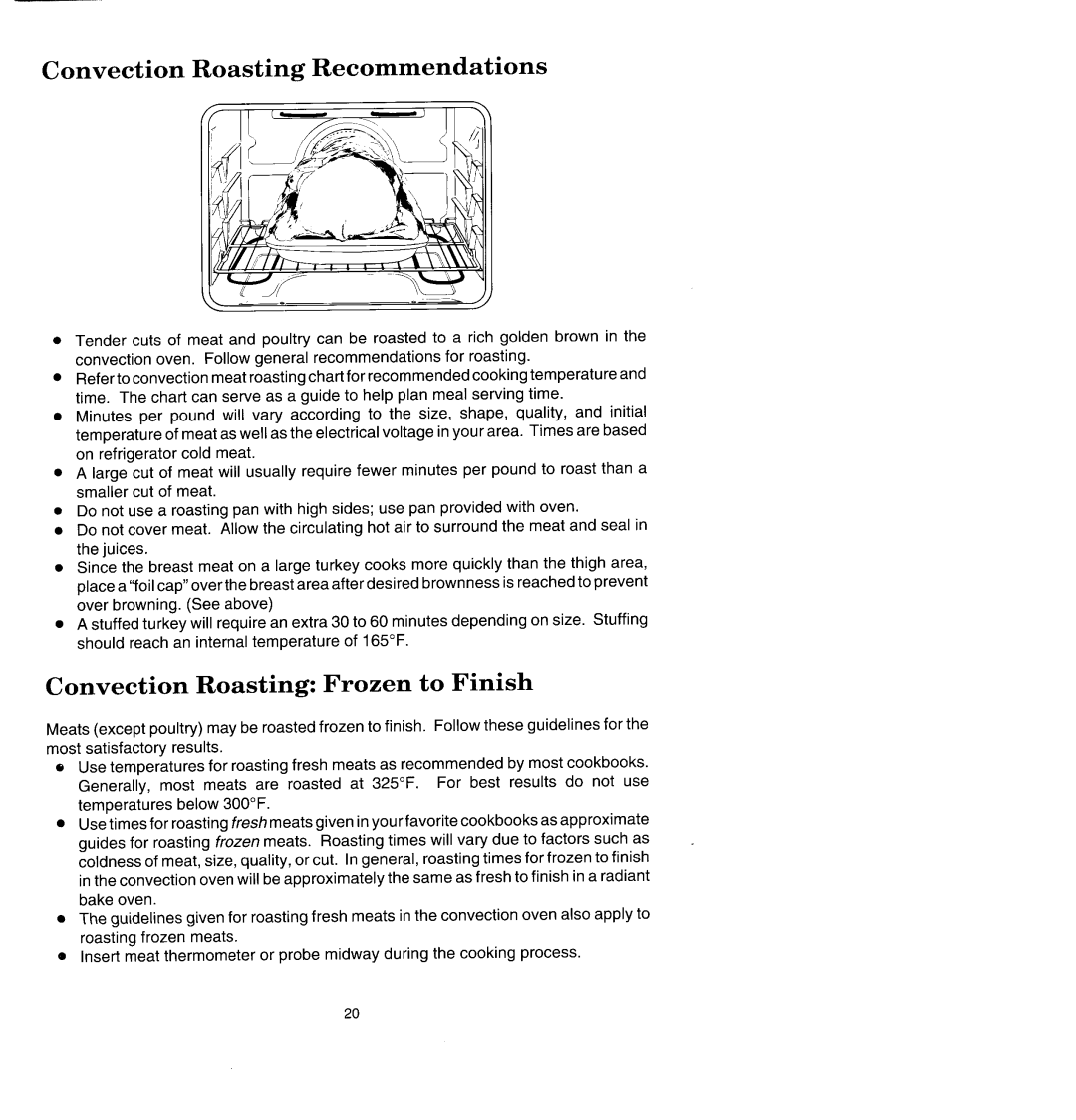 Jenn-Air WM2780, WW2780 manual Convection Roasting Recommendations, Convection Roasting Frozen to Finish 