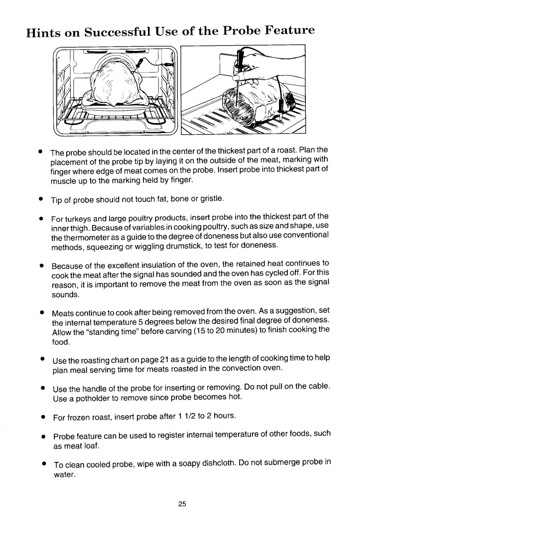 Jenn-Air WW2780, WM2780 manual Hints on Successful Use of the Probe Feature 