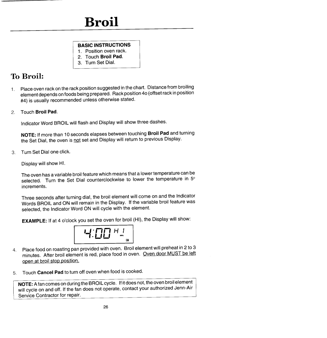 Jenn-Air WM2780, WW2780 manual To Broil, Touch Broil Pad 