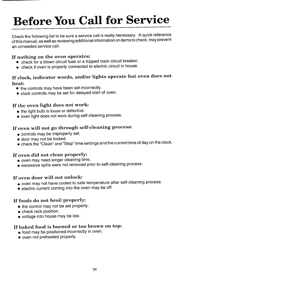 Jenn-Air WW2780, WM2780 manual Before You Call for Service 