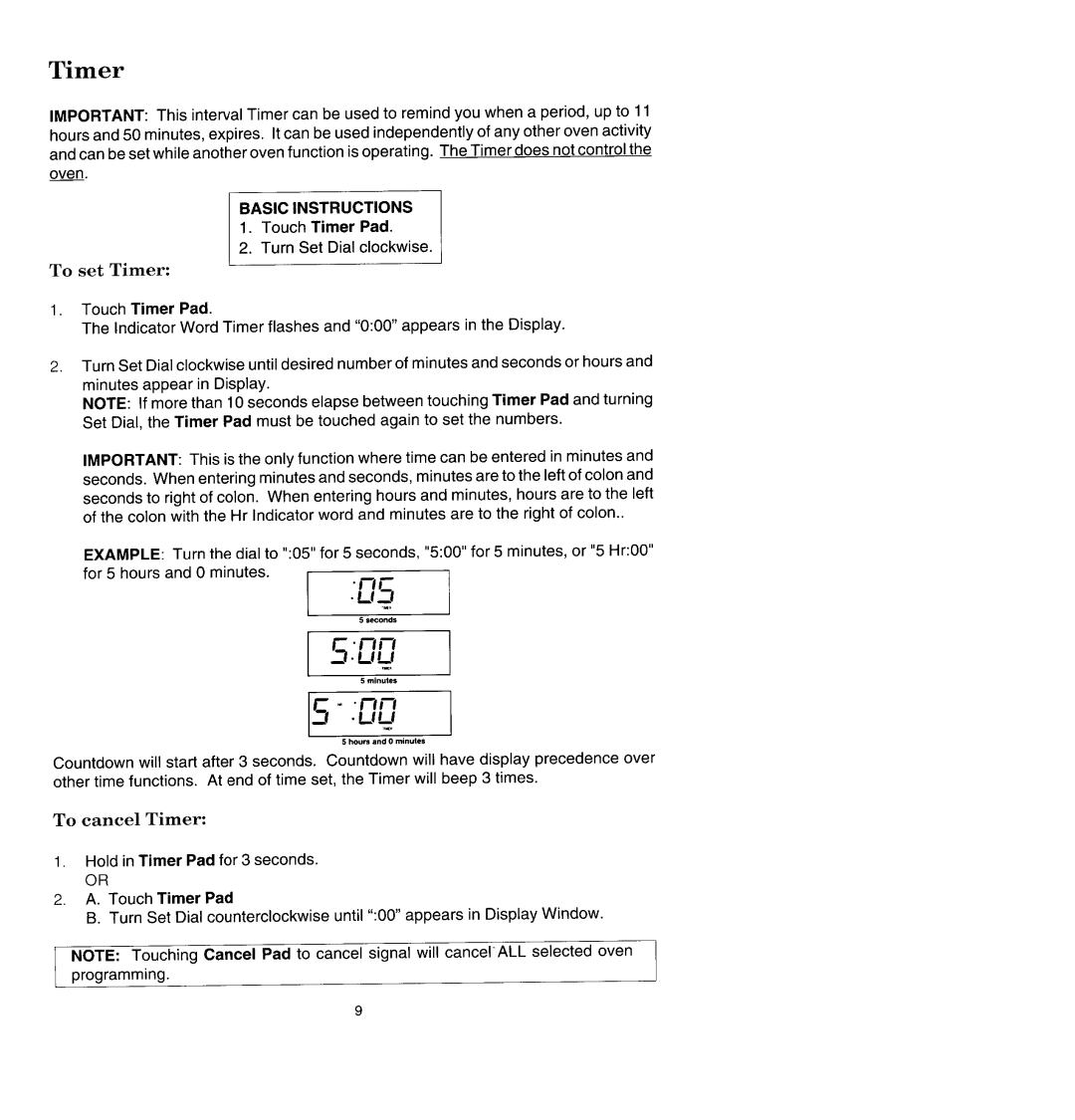 Jenn-Air WW2780, WM2780 manual Basic Instructions 1. Touch Timer Pad 