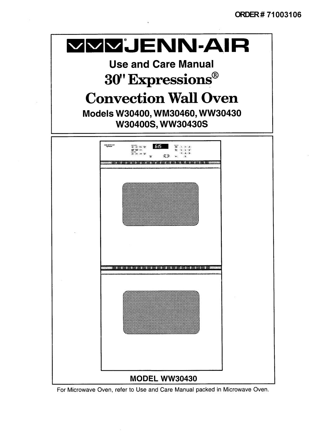 Jenn-Air WW30430S, WM30460, W30400S manual Order # 