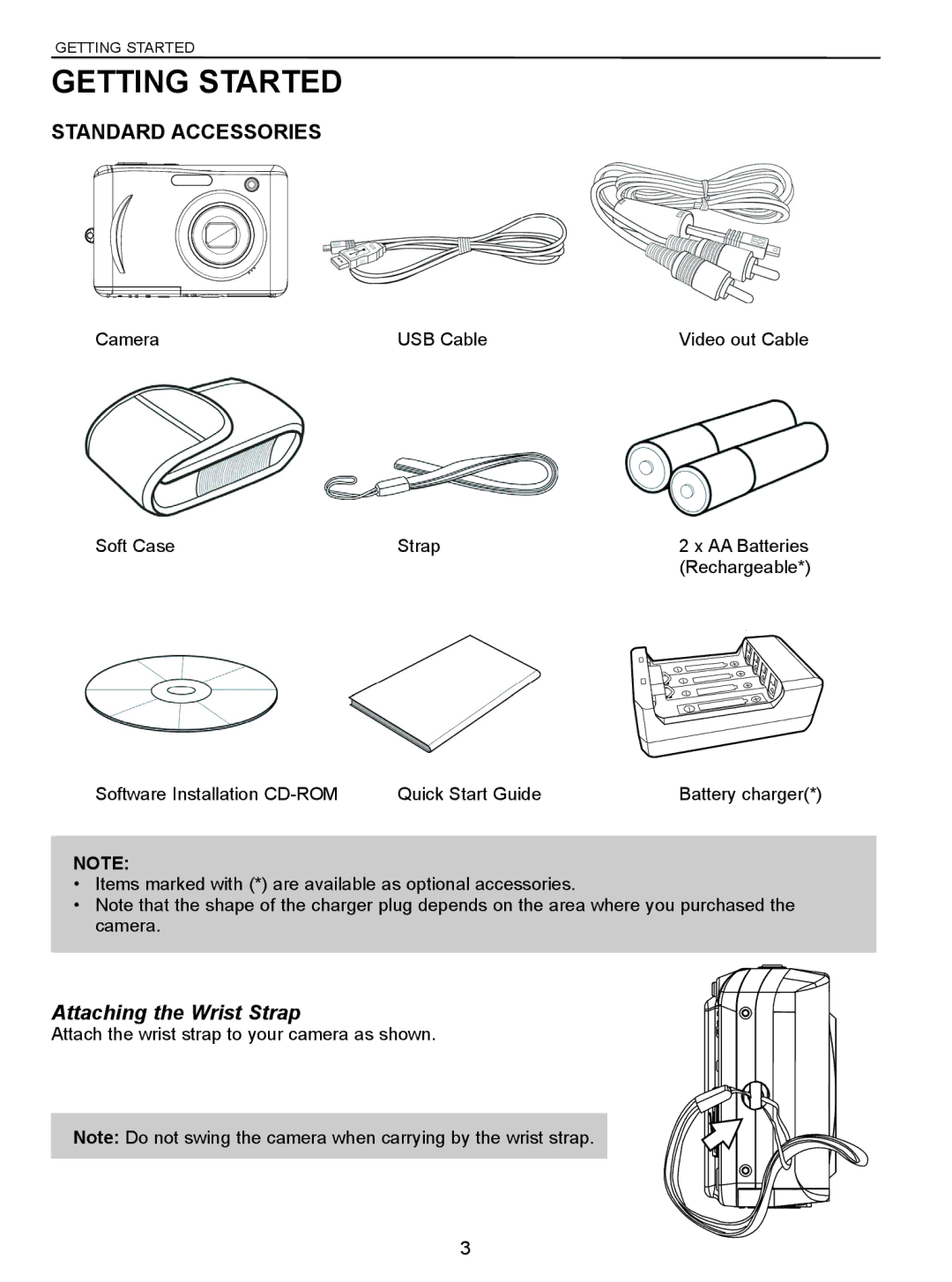 Jenoptik 10.0Z3 manual Getting Started, Standard Accessories, Attaching the Wrist Strap 