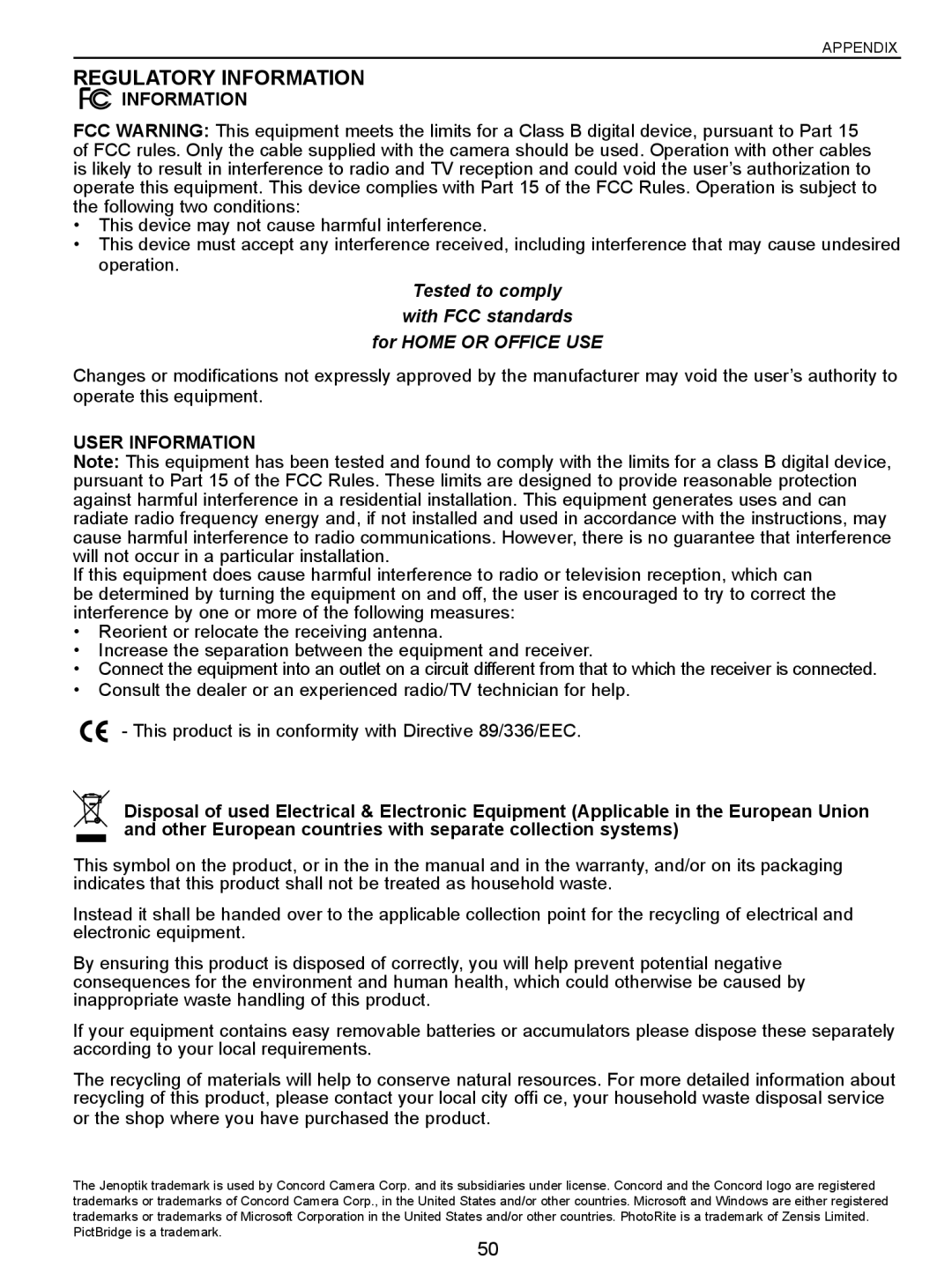 Jenoptik 10.0Z3 manual Regulatory Information 