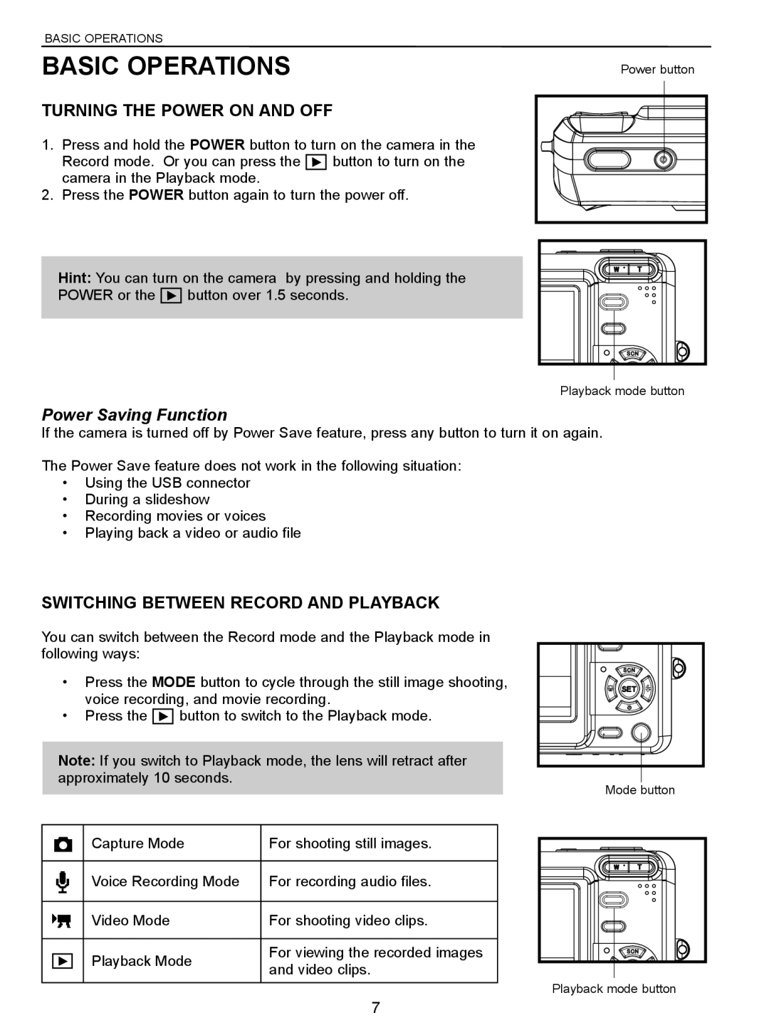 Jenoptik 10.0Z3 manual Basic Operations, Turning the Power on and OFF, Power Saving Function 