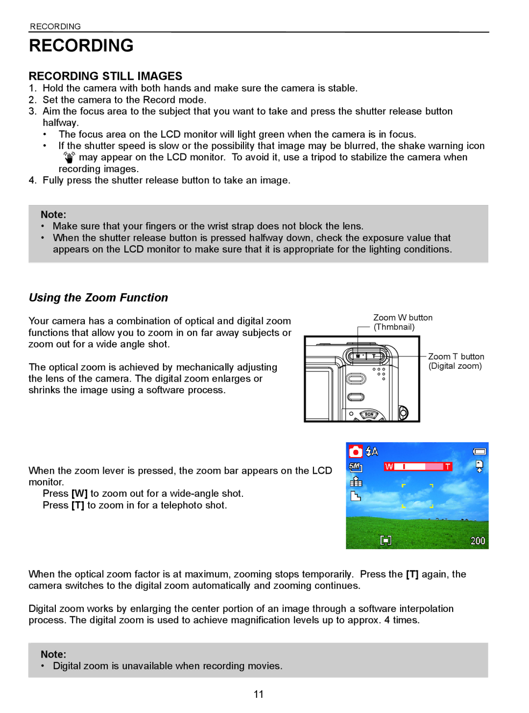 Jenoptik 5.0z3 manual Recording Still Images, Using the Zoom Function 