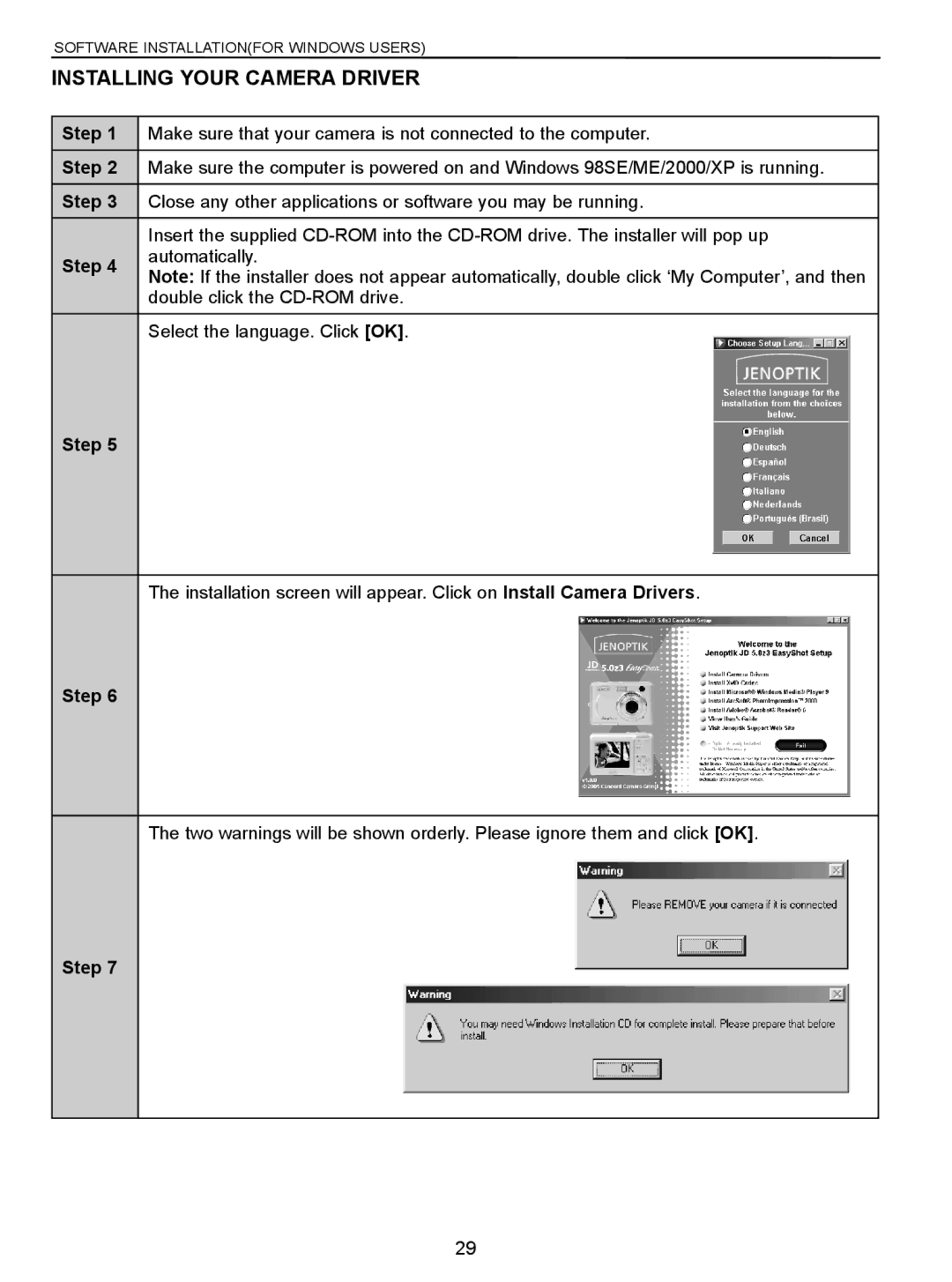 Jenoptik 5.0z3 manual Installing Your Camera Driver, Step 